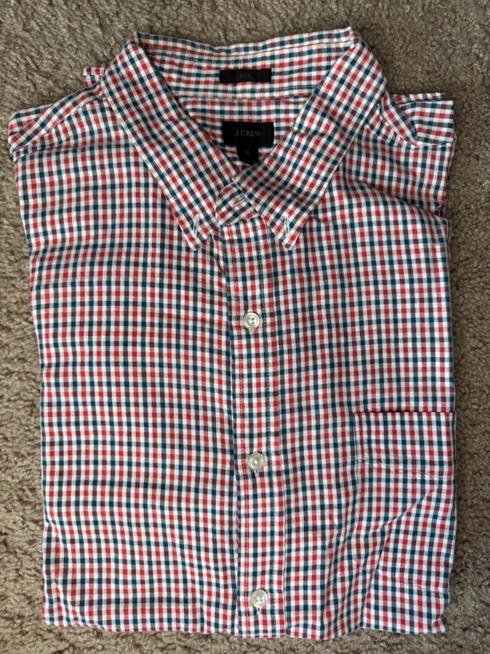J. Crew Men's Red, Blue & White Gingham Button-Down Shirt